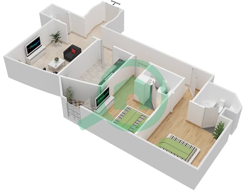 Марина Варф I - Апартамент 2 Cпальни планировка Тип C interactive3D