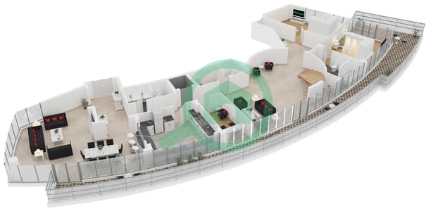 المخططات الطابقية لتصميم النموذج 5 بنتهاوس 4 غرف نوم - برج ترايدنت مارينا سكيب أوشيانيك