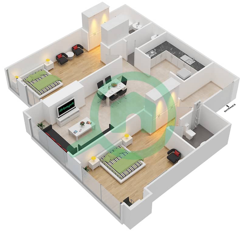 Марина Аркейд Тауэр - Апартамент 2 Cпальни планировка Единица измерения 1106 interactive3D