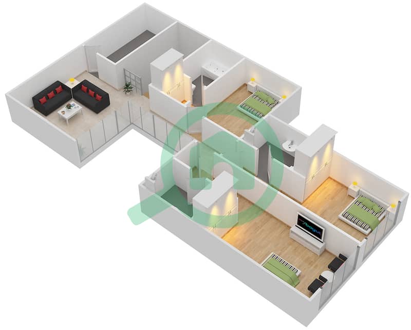 المخططات الطابقية لتصميم الوحدة 201 شقة 3 غرف نوم - برج مارينا أركيد interactive3D
