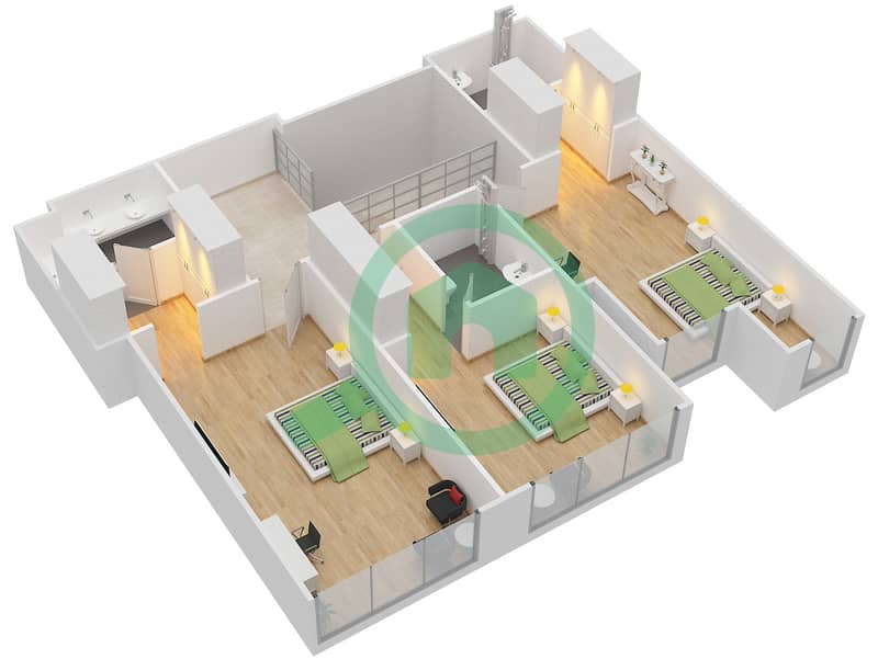 المخططات الطابقية لتصميم الوحدة 1606 شقة 3 غرف نوم - برج مارينا أركيد interactive3D