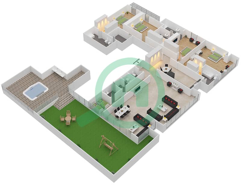 滨海拱廊大厦 - 4 卧室顶楼公寓单位4A戶型图 interactive3D