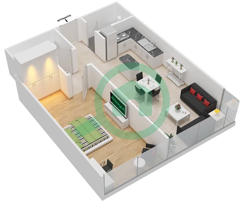 全景大厦 - 1 卧室公寓单位3,4 GROUND FLOOR戶型图 interactive3D
