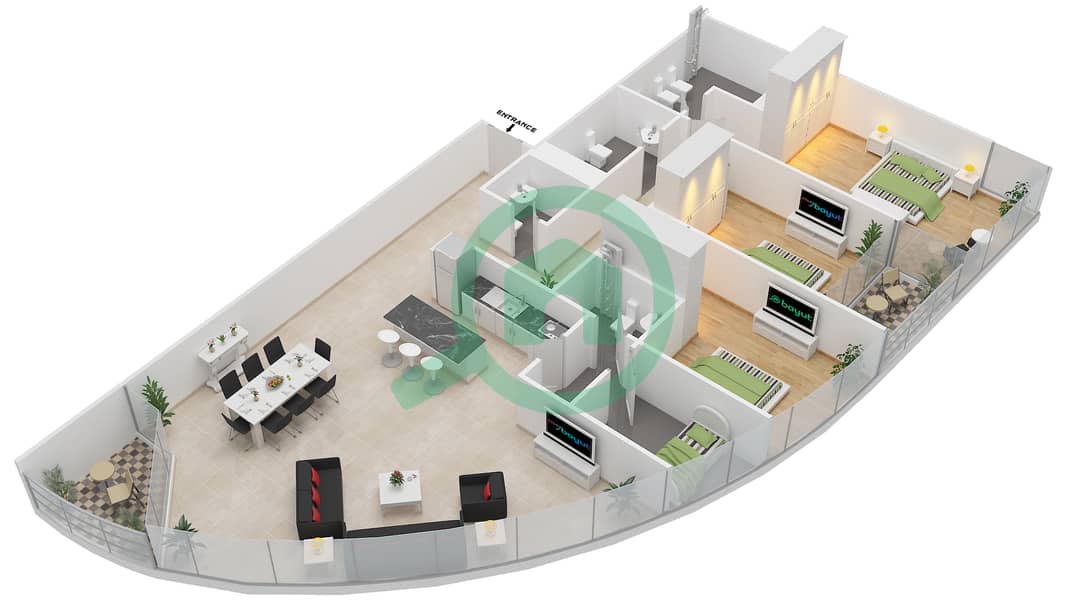 Panoramic - 3 Bedroom Penthouse Unit PH-1 Floor plan interactive3D