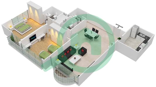 المخططات الطابقية لتصميم الوحدة 1 شقة 2 غرفة نوم - برج صحارى 3