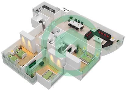 المخططات الطابقية لتصميم الوحدة 4 شقة 3 غرف نوم - برج صحارى 3