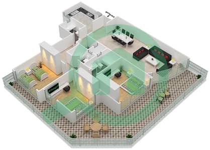 المخططات الطابقية لتصميم الوحدة 4A شقة 3 غرف نوم - برج صحارى 3