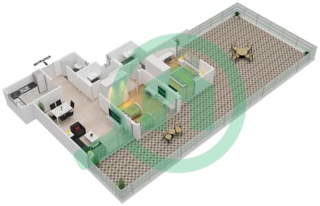 المخططات الطابقية لتصميم الوحدة 8A شقة 2 غرفة نوم - برج صحارى 3