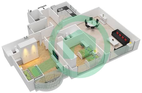 المخططات الطابقية لتصميم الوحدة 2 شقة 2 غرفة نوم - برج صحارى 4