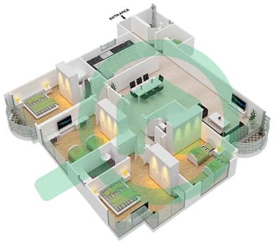 المخططات الطابقية لتصميم الوحدة 3 شقة 4 غرف نوم - برج صحارى 4