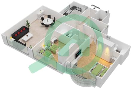 المخططات الطابقية لتصميم الوحدة 7 شقة 2 غرفة نوم - برج صحارى 4