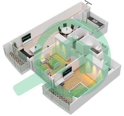 المخططات الطابقية لتصميم الوحدة 10 شقة 2 غرفة نوم - برج صحارى 4