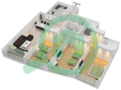 المخططات الطابقية لتصميم الوحدة 5 شقة 3 غرف نوم - برج صحارى 4
