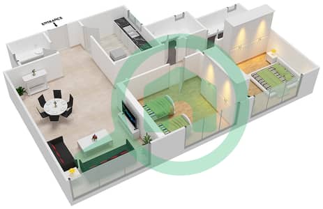 المخططات الطابقية لتصميم النموذج C شقة 2 غرفة نوم - برج صحارى 5