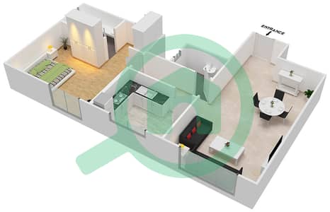 المخططات الطابقية لتصميم النموذج E شقة 1 غرفة نوم - برج صحارى 5