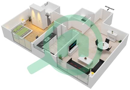 المخططات الطابقية لتصميم النموذج I شقة 1 غرفة نوم - برج صحارى 5