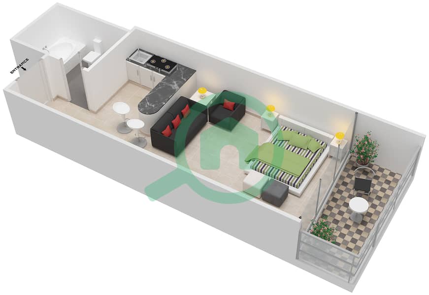 المخططات الطابقية لتصميم النموذج SO1 شقة استوديو - برج مارينا فيو A interactive3D