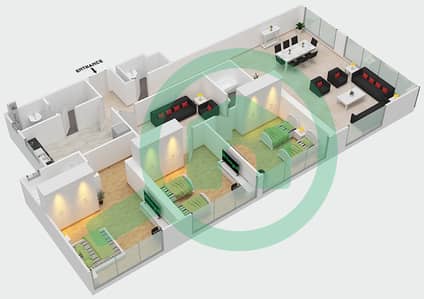 المخططات الطابقية لتصميم الوحدة 6 شقة 3 غرف نوم - برج صحارى 6