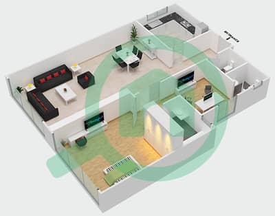 المخططات الطابقية لتصميم الوحدة 7 شقة 1 غرفة نوم - برج صحارى 6