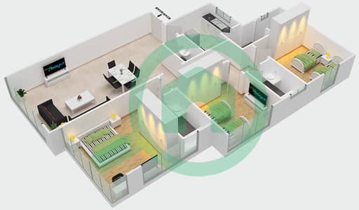 المخططات الطابقية لتصميم الوحدة 02 شقة 2 غرفة نوم - برج صحارى 6