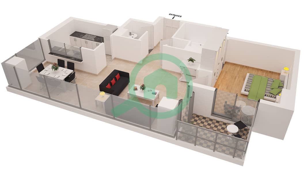 المخططات الطابقية لتصميم التصميم 4 FLOOR 3-30 شقة 1 غرفة نوم - برج شيمارا Floor 3-30 interactive3D