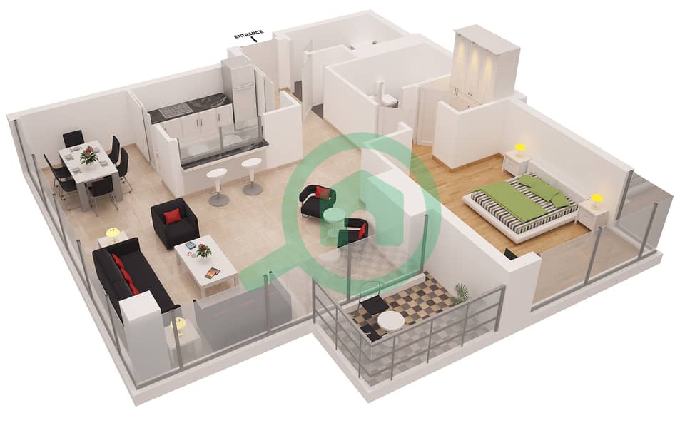المخططات الطابقية لتصميم التصميم 3 FLOOR 3-30 شقة 1 غرفة نوم - برج شيمارا Floor 3-30 interactive3D