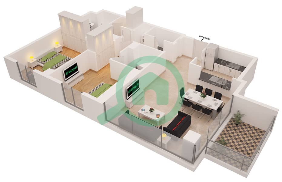 Shemara - 2 Bedroom Apartment Suite 2 FLOOR 3-30 Floor plan Floor 3-30 interactive3D