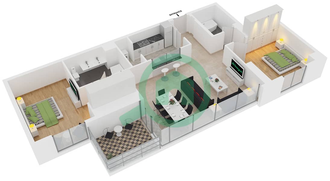 المخططات الطابقية لتصميم التصميم 5 FLOOR 3-30 شقة 2 غرفة نوم - برج شيمارا Floor 3-30 interactive3D