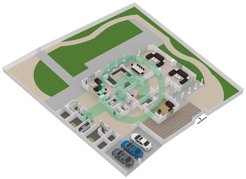المخططات الطابقية لتصميم النموذج B فیلا 5 غرف نوم - منطقة الفلل الفاخرة Ground Floor image3D