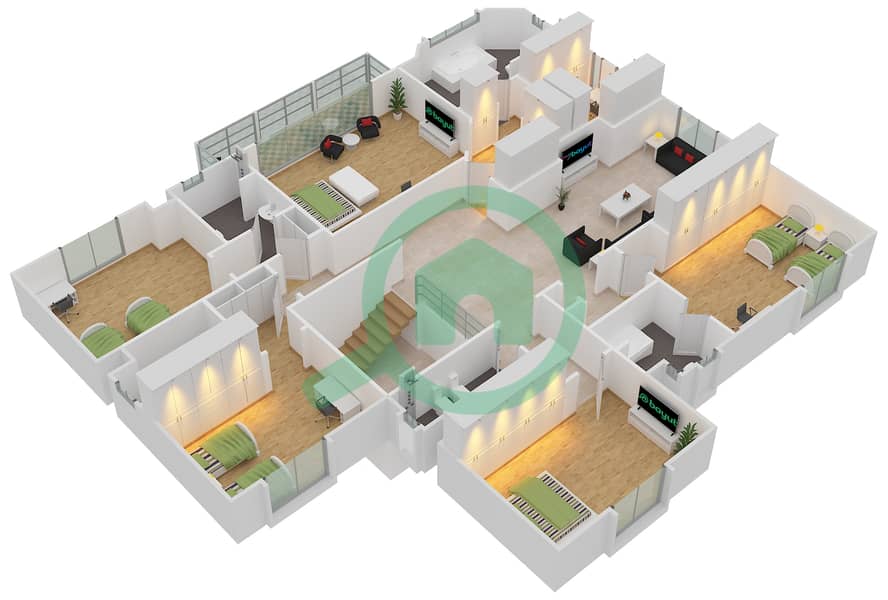 المخططات الطابقية لتصميم النموذج B فیلا 5 غرف نوم - منطقة الفلل الفاخرة First Floor image3D