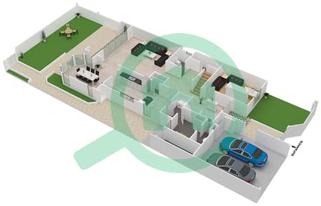 المخططات الطابقية لتصميم النموذج B تاون هاوس 3 غرف نوم - منطقة التاون هاوس