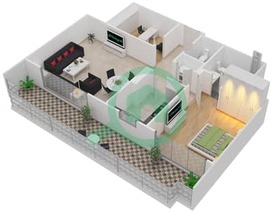 المخططات الطابقية لتصميم النموذج A شقة 1 غرفة نوم - ذا زين
