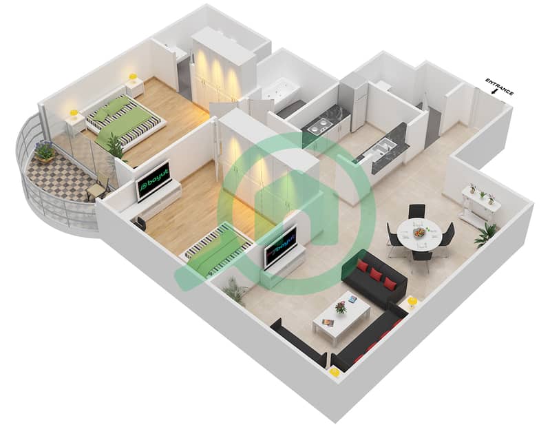 Пойнт - Апартамент 2 Cпальни планировка Тип A interactive3D