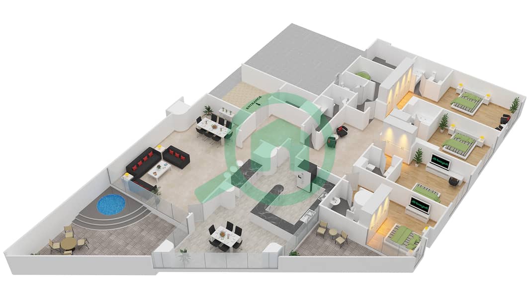 المخططات الطابقية لتصميم النموذج G فیلا 4 غرف نوم - ذا بوينت interactive3D