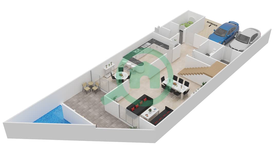 中心大厦 - 3 卧室别墅类型E戶型图 interactive3D