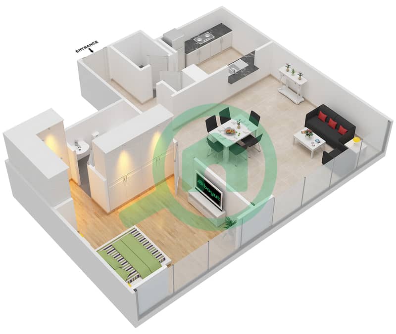المخططات الطابقية لتصميم التصميم 3 FLOOR-2 شقة 1 غرفة نوم - مارينا كواي نورث interactive3D
