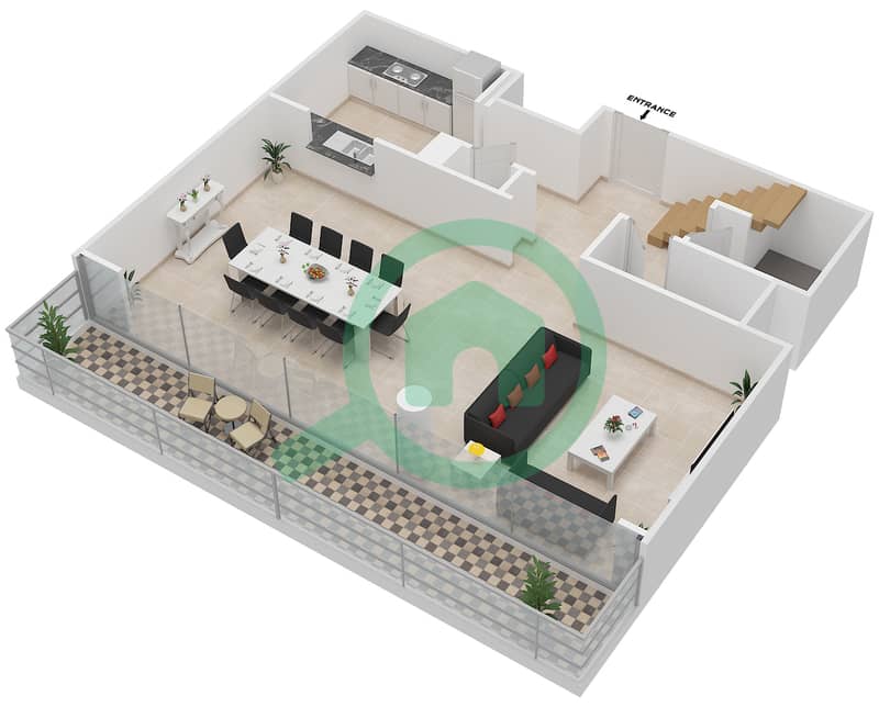 Marina Quays North - 2 Bedroom Penthouse Suite 3 FLOOR 9-10 Floor plan interactive3D