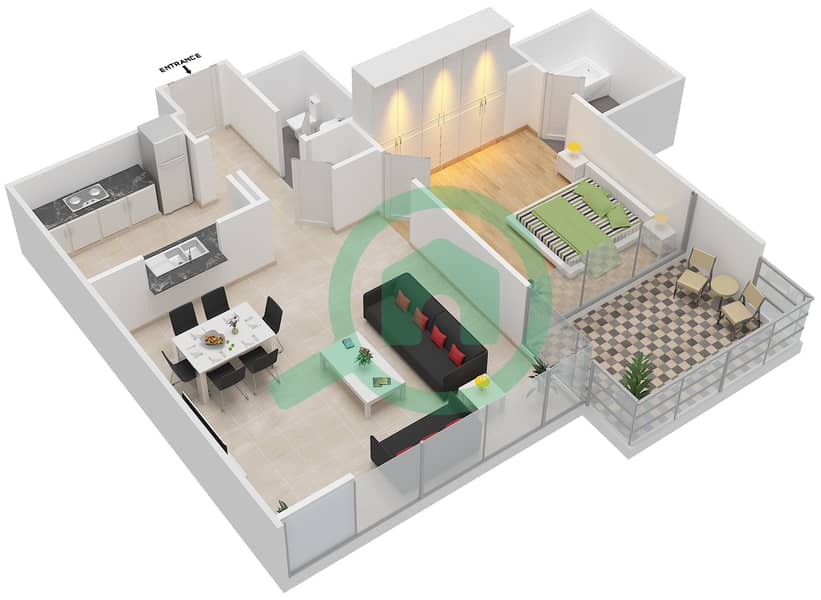 المخططات الطابقية لتصميم التصميم 4 FLOOR-3 شقة 1 غرفة نوم - مارينا كواي نورث interactive3D