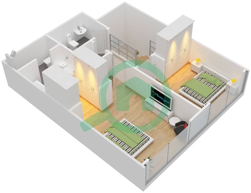 المخططات الطابقية لتصميم النموذج 5 FLOOR 9-10 بنتهاوس 2 غرفة نوم - مارينا كواي نورث interactive3D