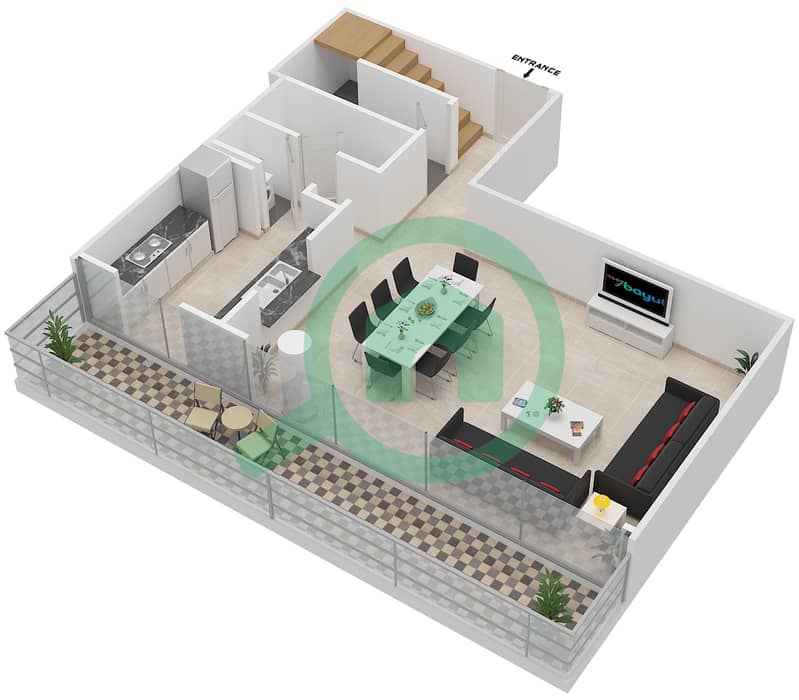 المخططات الطابقية لتصميم التصميم 2 FLOOR 9-10 بنتهاوس 2 غرفة نوم - مارينا كواي نورث interactive3D