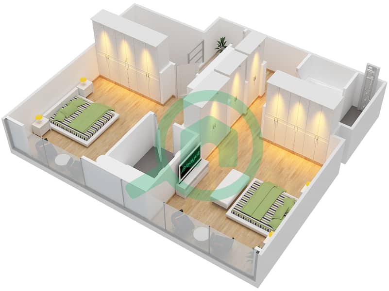 المخططات الطابقية لتصميم التصميم 2 FLOOR 9-10 بنتهاوس 2 غرفة نوم - مارينا كواي نورث interactive3D