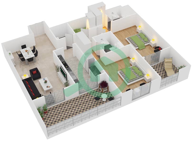 The Belvedere - 2 Bedroom Apartment Unit 502 Floor plan interactive3D