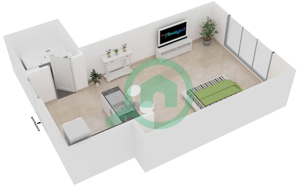 瀑布公寓大楼 - 单身公寓类型1戶型图 interactive3D