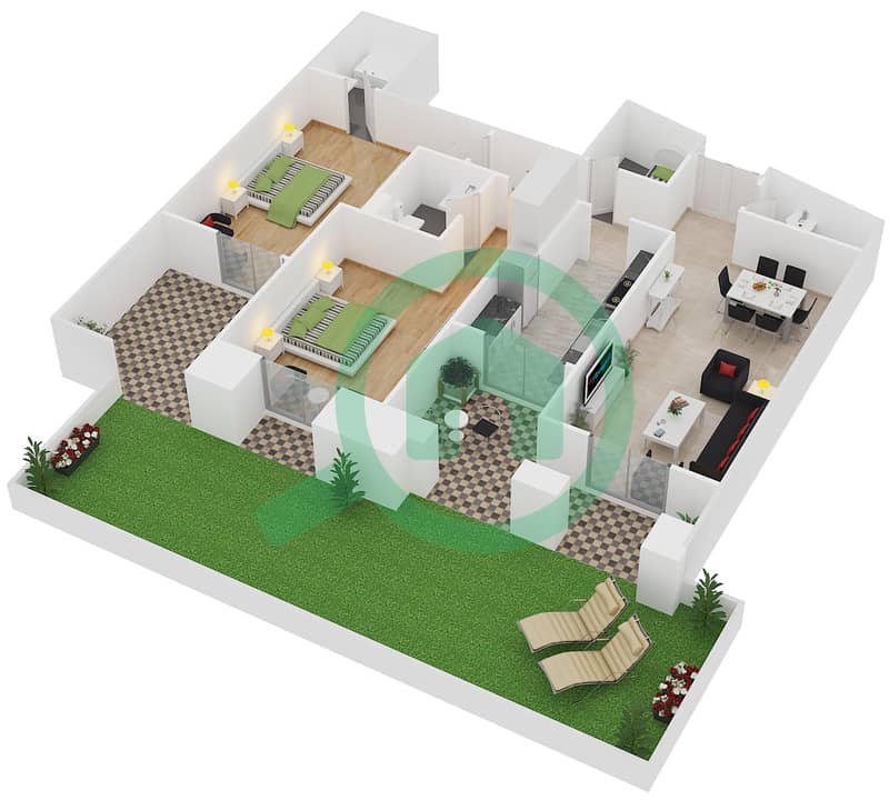 Бельведер - Апартамент 2 Cпальни планировка Единица измерения 5 interactive3D