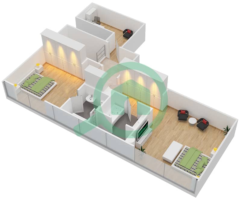 المخططات الطابقية لتصميم التصميم 4 FLOOR 9-10 بنتهاوس 2 غرفة نوم - مارينا كواي نورث interactive3D