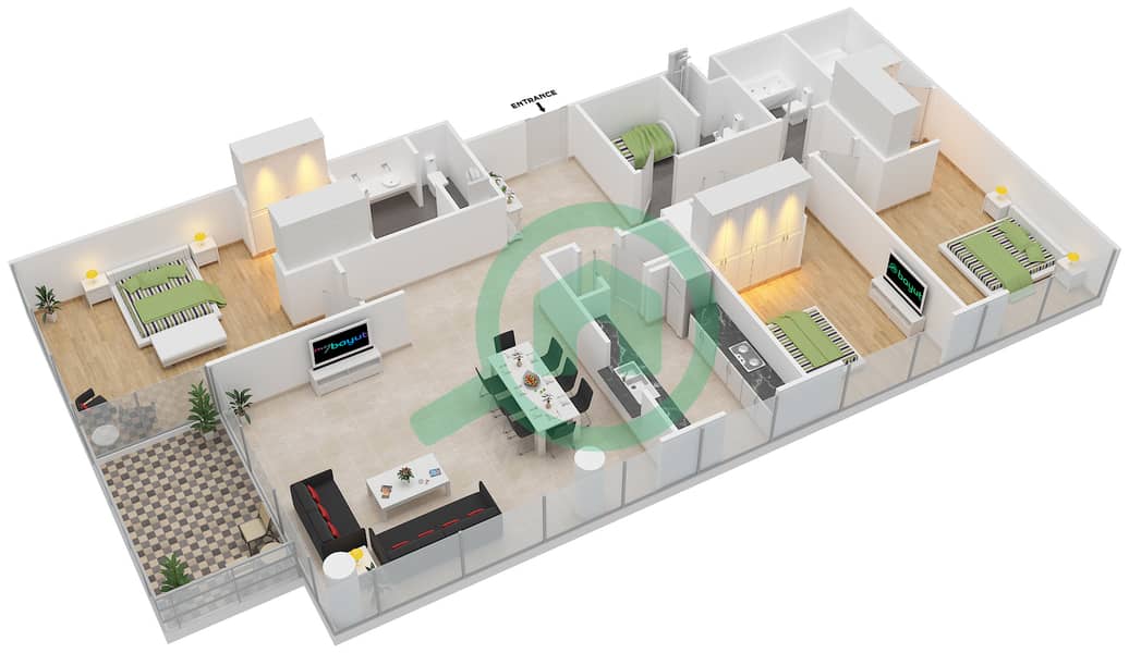 المخططات الطابقية لتصميم التصميم 10 FLOOR 2-3 شقة 3 غرف نوم - مارينا كواي نورث interactive3D