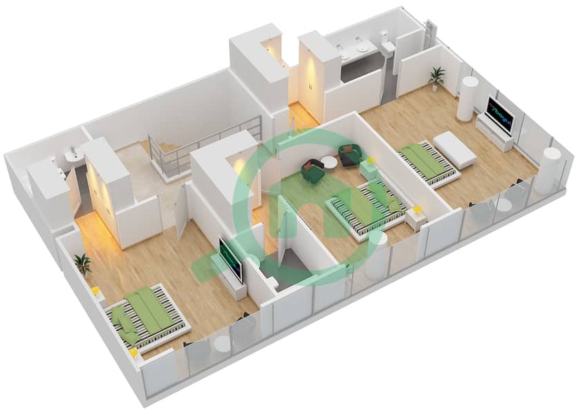 المخططات الطابقية لتصميم التصميم 1 FLOOR 9-10 بنتهاوس 3 غرف نوم - مارينا كواي نورث interactive3D