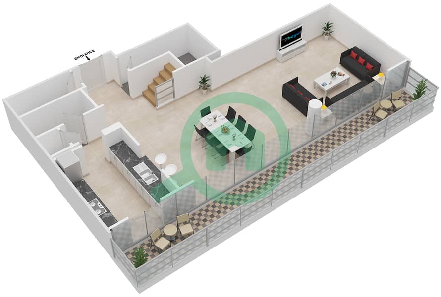 滨海码头北楼 - 3 卧室顶楼公寓套房9 FLOOR 9,10戶型图 interactive3D