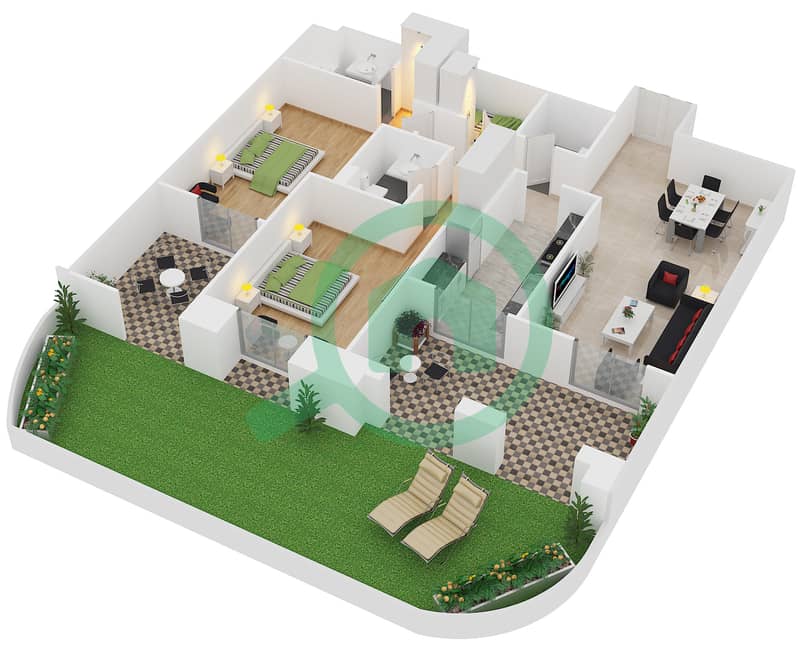 Бельведер - Апартамент 2 Cпальни планировка Единица измерения 6 interactive3D