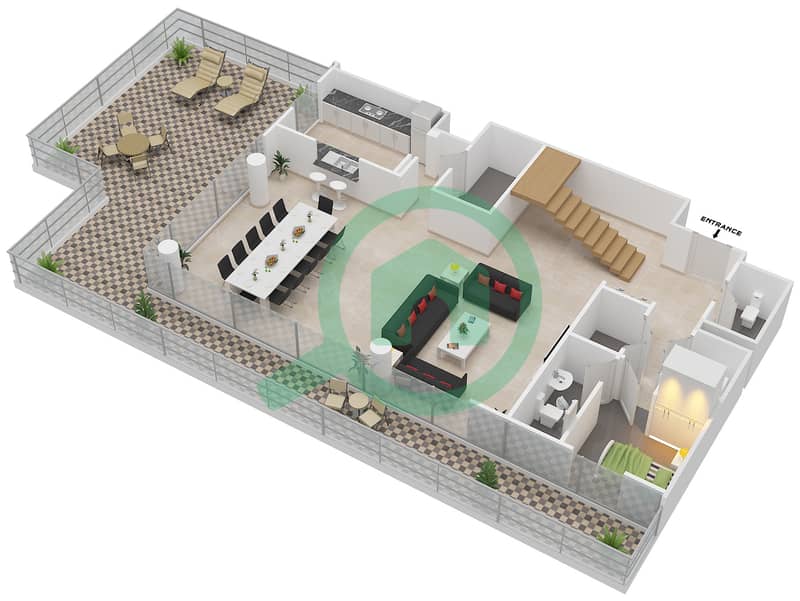 Marina Quays North - 3 Bedroom Penthouse Suite 12 FLOOR 9,10 Floor plan interactive3D